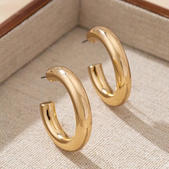 14K Gold Womens Small Chunky Hoop Earrings Ladies 14 Karat Silver Hoops Jewelry